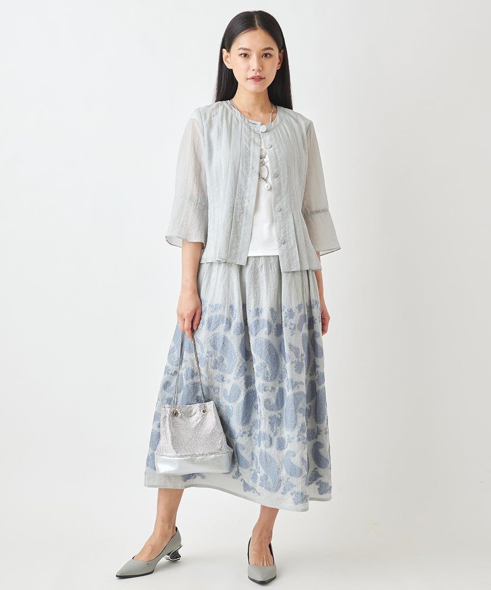 R6HGW22330 HIROKO BIS(小さいサイズ)(メゾン ドゥ サンク) 【小さいサイズ/セットアップ対応】ペーズリージャカードエアリースカート ライトグレー