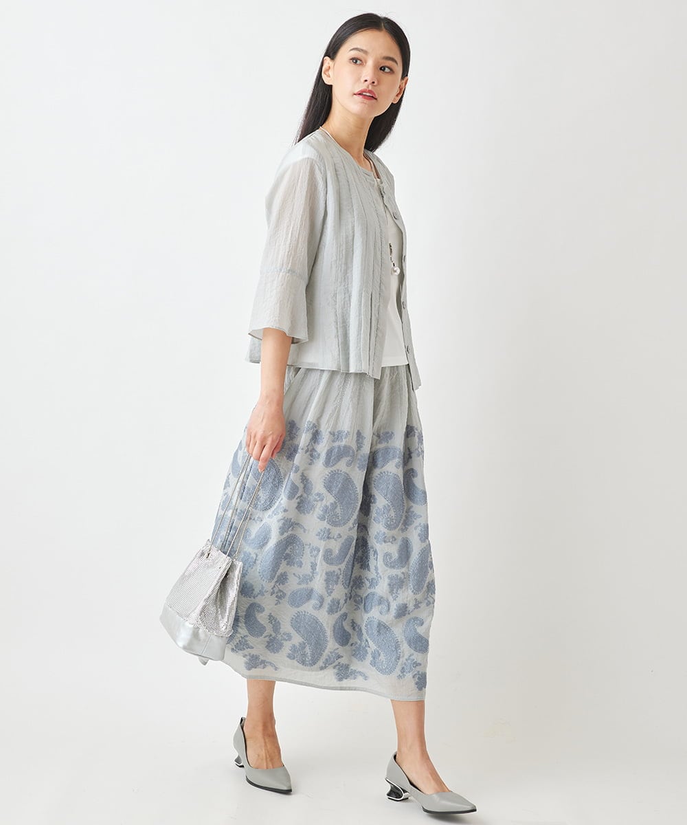 R6HGW22330 HIROKO BIS(小さいサイズ)(メゾン ドゥ サンク) 【小さいサイズ/セットアップ対応】ペーズリージャカードエアリースカート ライトグレー