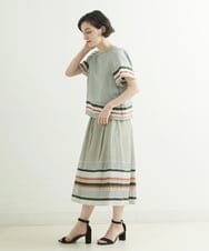 R6HIP06290 HIROKO BIS(小さいサイズ)(メゾン ドゥ サンク) 【小さいサイズ】ボーダージャカードスカート グリーン