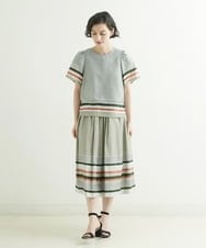 R6HIP06290 HIROKO BIS(小さいサイズ)(メゾン ドゥ サンク) 【小さいサイズ】ボーダージャカードスカート グリーン