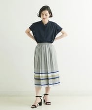 R6HIP06290 HIROKO BIS(小さいサイズ)(メゾン ドゥ サンク) 【小さいサイズ】ボーダージャカードスカート グリーン