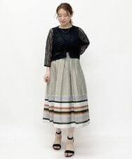 R6HIP06290 HIROKO BIS(小さいサイズ)(メゾン ドゥ サンク) 【小さいサイズ】ボーダージャカードスカート グリーン