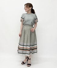 R6HIP06290 HIROKO BIS(小さいサイズ)(メゾン ドゥ サンク) 【小さいサイズ】ボーダージャカードスカート グリーン
