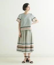 R6HIP06290 HIROKO BIS(小さいサイズ)(メゾン ドゥ サンク) 【小さいサイズ】ボーダージャカードスカート グリーン