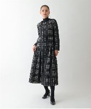 R6JAE50430 HIROKO BIS(小さいサイズ)(メゾン ドゥ サンク) チェックジャカードジップアップジャケット ブラック