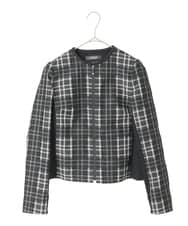 R6JAE50430 HIROKO BIS(小さいサイズ)(メゾン ドゥ サンク) 【小さいサイズ】チェックジャカードジップアップジャケット ブラック
