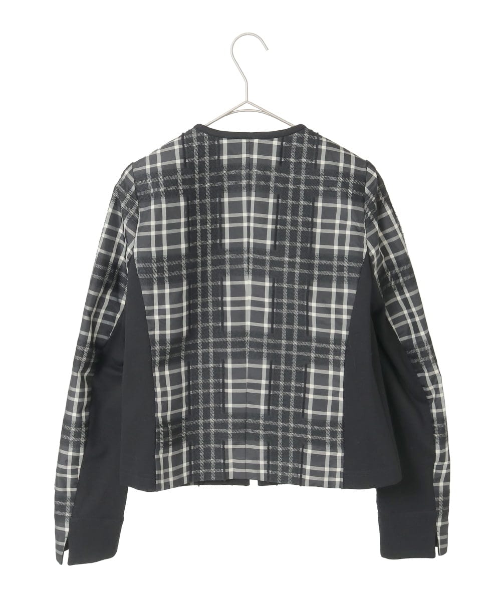R6JAE50430 HIROKO BIS(小さいサイズ)(メゾン ドゥ サンク) 【小さいサイズ】チェックジャカードジップアップジャケット ブラック