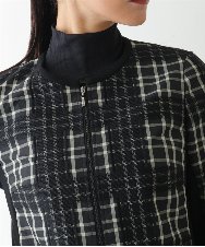 R6JAE50430 HIROKO BIS(小さいサイズ)(メゾン ドゥ サンク) チェックジャカードジップアップジャケット ブラック