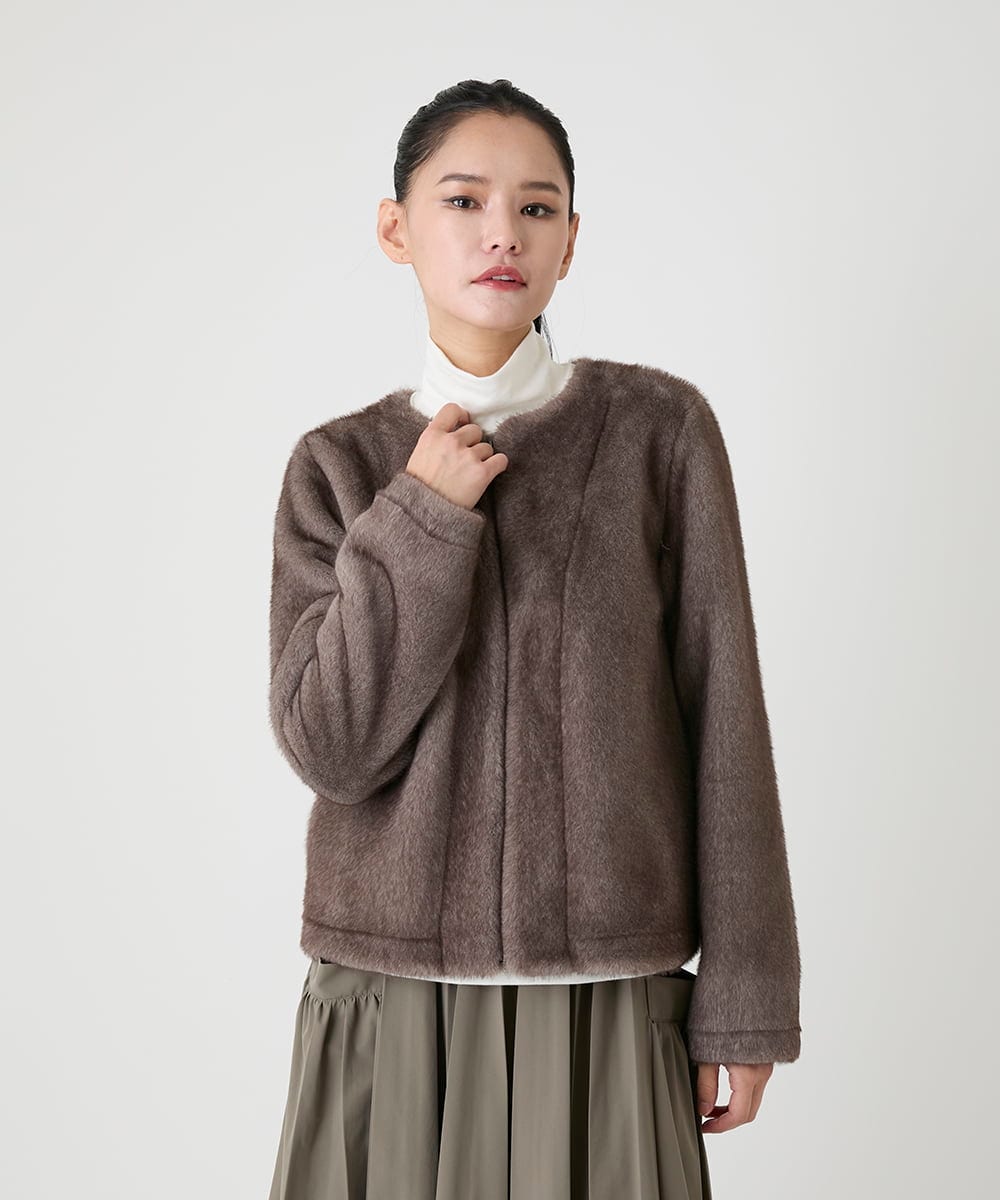 R6JAG40490 HIROKO BIS(小さいサイズ)(メゾン ドゥ サンク) 【小さいサイズ】エコファーショートジャケット ベージュ