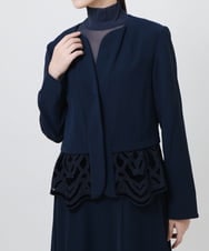 R6JAX15390 HIROKO BIS(小さいサイズ)(メゾン ドゥ サンク) 【小さいサイズ/洗える】ベロア刺繍レースデザインジャケット ネイビー