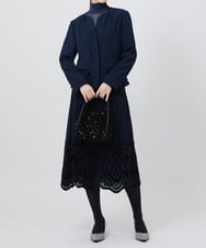 R6JAX15390 HIROKO BIS(小さいサイズ)(メゾン ドゥ サンク) 【小さいサイズ/洗える】ベロア刺繍レースデザインジャケット ネイビー