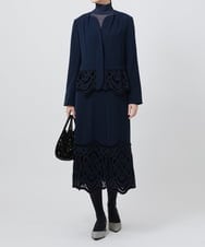R6JAX15390 HIROKO BIS(小さいサイズ)(メゾン ドゥ サンク) 【小さいサイズ/洗える】ベロア刺繍レースデザインジャケット ネイビー