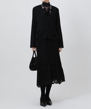 R6JAX15390 HIROKO BIS(小さいサイズ)(メゾン ドゥ サンク) 【小さいサイズ/洗える】ベロア刺繍レースデザインジャケット ネイビー