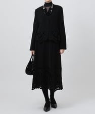 R6JAX15390 HIROKO BIS(小さいサイズ)(メゾン ドゥ サンク) 【小さいサイズ/洗える】ベロア刺繍レースデザインジャケット ネイビー