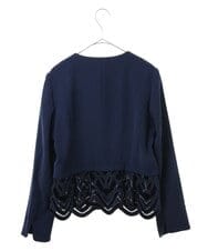 R6JAX15390 HIROKO BIS(小さいサイズ)(メゾン ドゥ サンク) 【小さいサイズ/洗える】ベロア刺繍レースデザインジャケット ネイビー