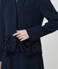 R6JAX15390 HIROKO BIS(小さいサイズ)(メゾン ドゥ サンク) 【小さいサイズ/洗える】ベロア刺繍レースデザインジャケット ネイビー