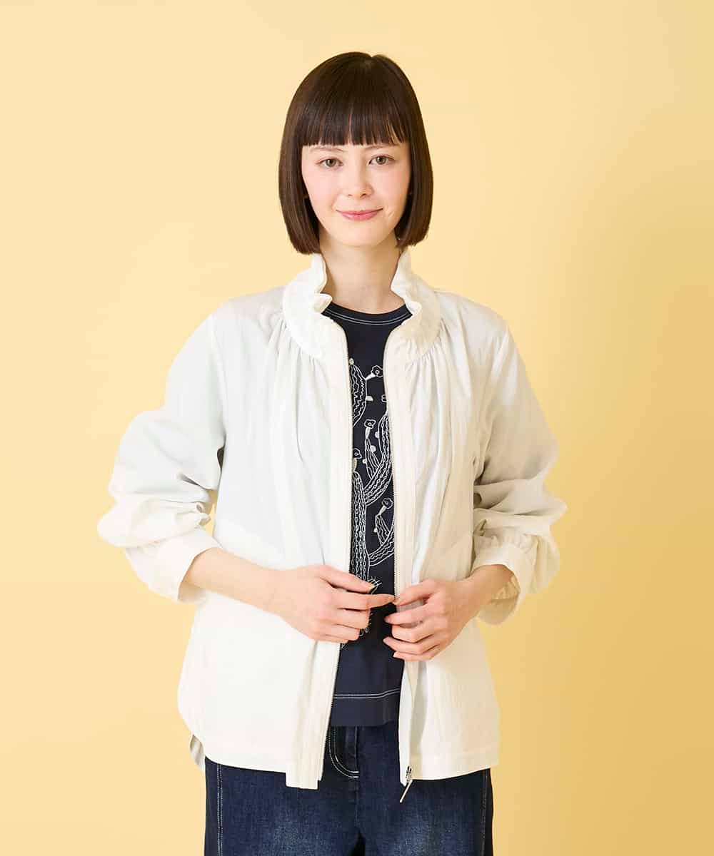 R6JED01390 HIROKO BIS(小さいサイズ)(メゾン ドゥ サンク) 【小さいサイズ】ナチュラルワッシャーギャザーライトブルゾン ライトイエロー