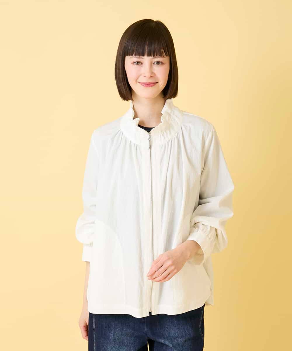 R6JED01390 HIROKO BIS(小さいサイズ)(メゾン ドゥ サンク) 【小さいサイズ】ナチュラルワッシャーギャザーライトブルゾン ホワイト