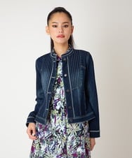 R6JED10330 HIROKO BIS(小さいサイズ)(メゾン ドゥ サンク) ピンタックデニムジャケット ネイビー