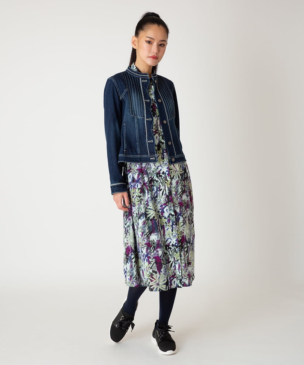 R6JED10330 HIROKO BIS(小さいサイズ)(メゾン ドゥ サンク) ピンタックデニムジャケット ネイビー