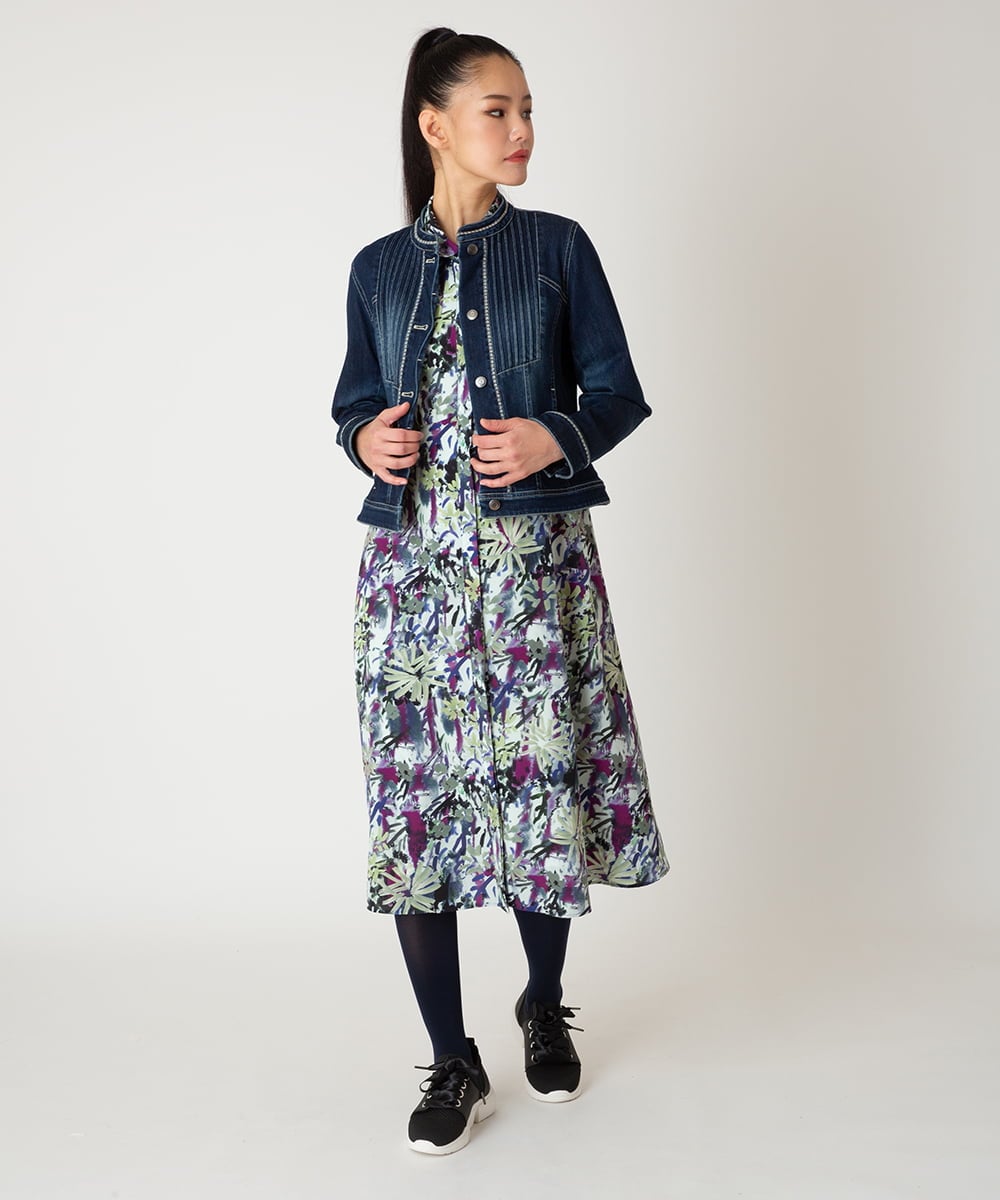 R6JED10330 HIROKO BIS(小さいサイズ)(メゾン ドゥ サンク) ピンタックデニムジャケット ネイビー