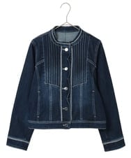R6JED10330 HIROKO BIS(小さいサイズ)(メゾン ドゥ サンク) 【小さいサイズ】ピンタックデニムジャケット ネイビー