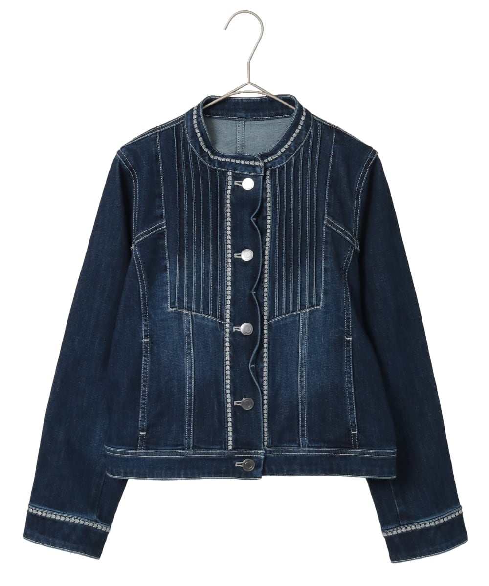 R6JED10330 HIROKO BIS(小さいサイズ)(メゾン ドゥ サンク) 【小さいサイズ】ピンタックデニムジャケット ネイビー