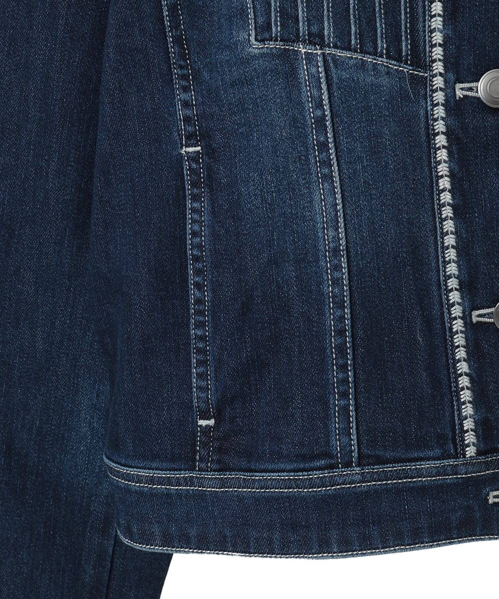 R6JED10330 HIROKO BIS(小さいサイズ)(メゾン ドゥ サンク) 【小さいサイズ】ピンタックデニムジャケット ネイビー