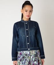 R6JED10330 HIROKO BIS(小さいサイズ)(メゾン ドゥ サンク) ピンタックデニムジャケット ネイビー