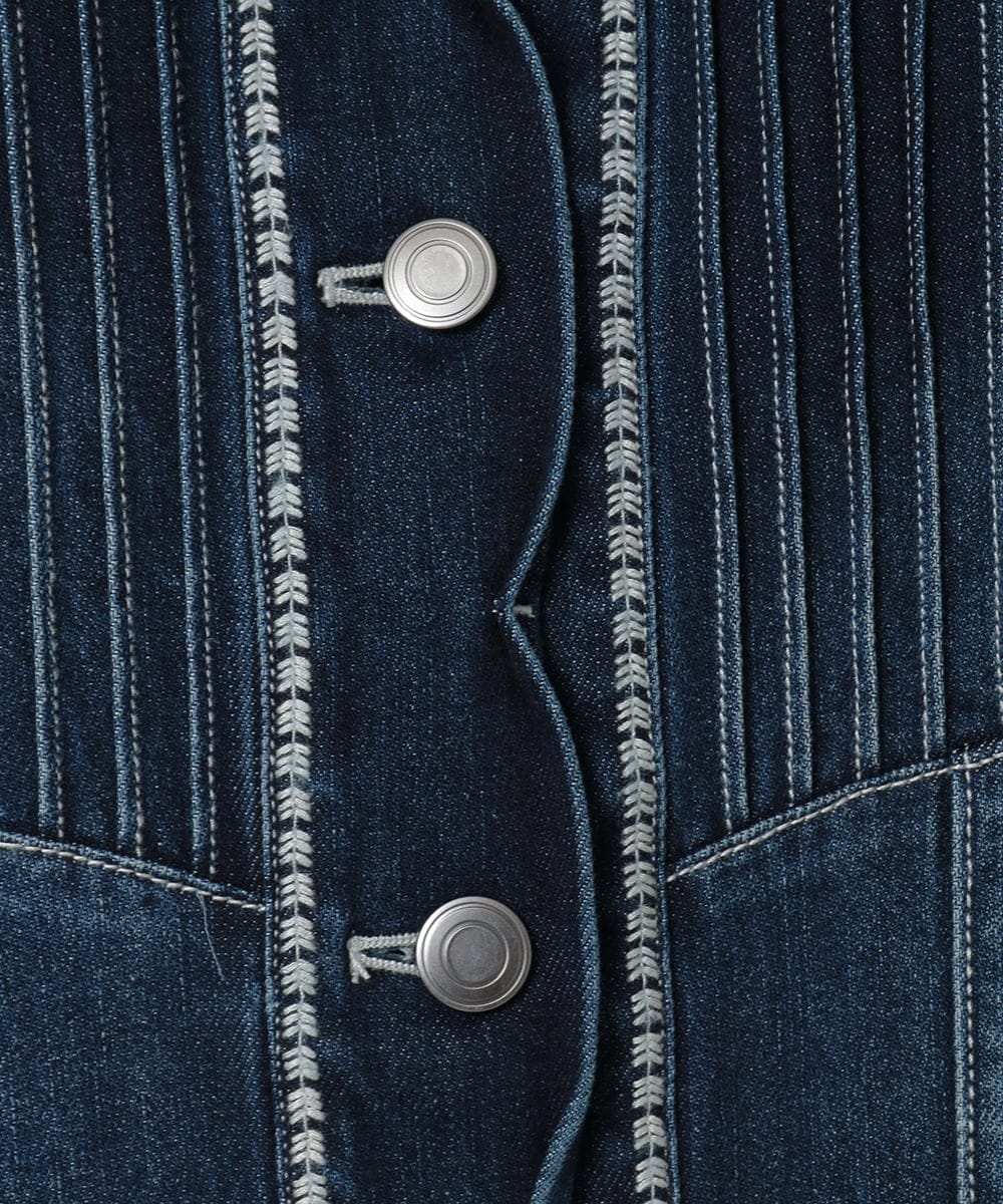 R6JED10330 HIROKO BIS(小さいサイズ)(メゾン ドゥ サンク) 【小さいサイズ】ピンタックデニムジャケット ネイビー
