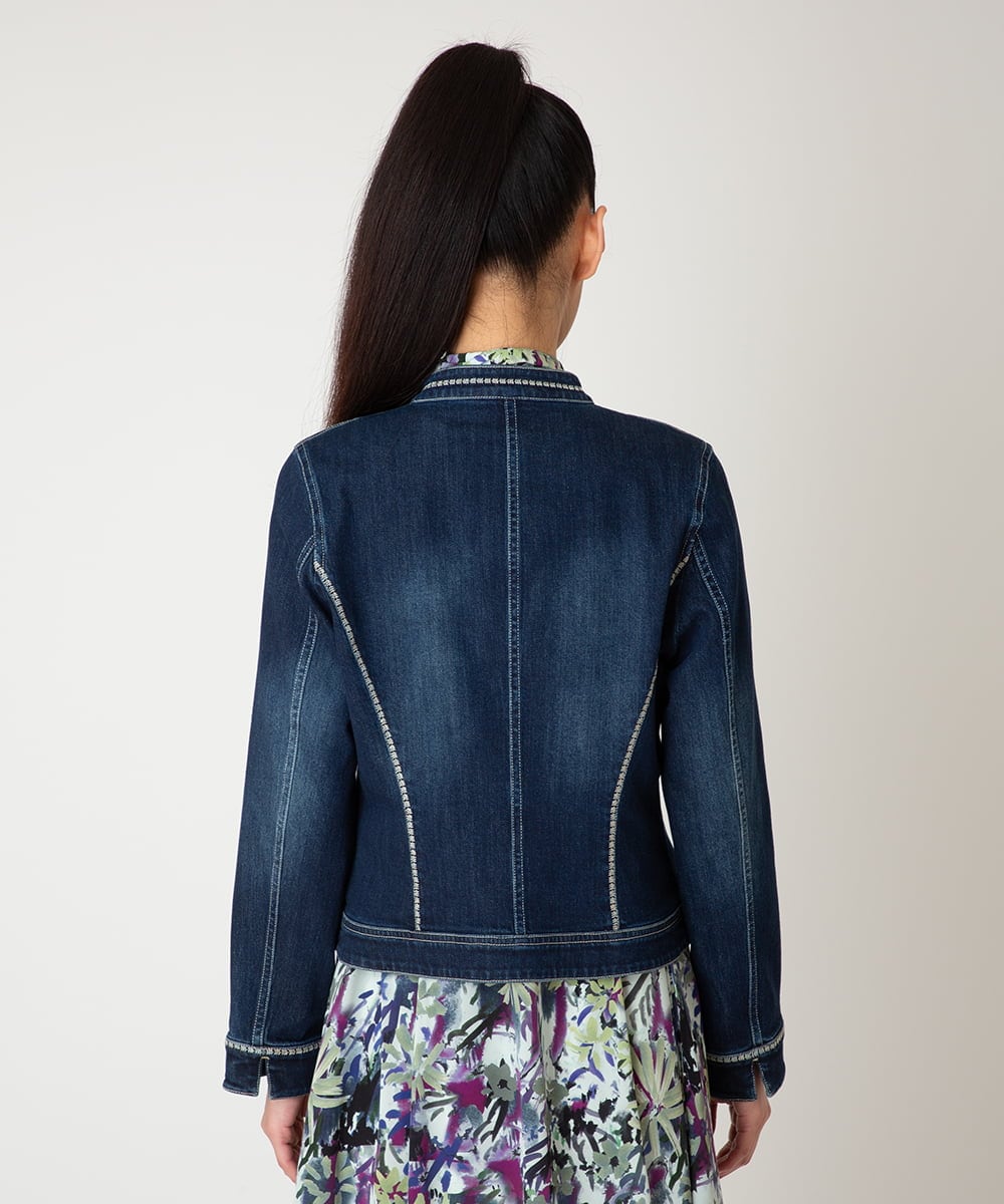 R6JED10330 HIROKO BIS(小さいサイズ)(メゾン ドゥ サンク) ピンタックデニムジャケット ネイビー