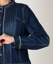 R6JED10330 HIROKO BIS(小さいサイズ)(メゾン ドゥ サンク) ピンタックデニムジャケット ネイビー