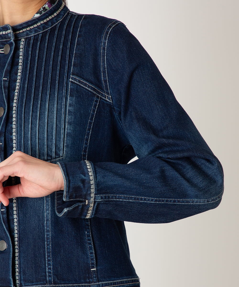 R6JED10330 HIROKO BIS(小さいサイズ)(メゾン ドゥ サンク) ピンタックデニムジャケット ネイビー