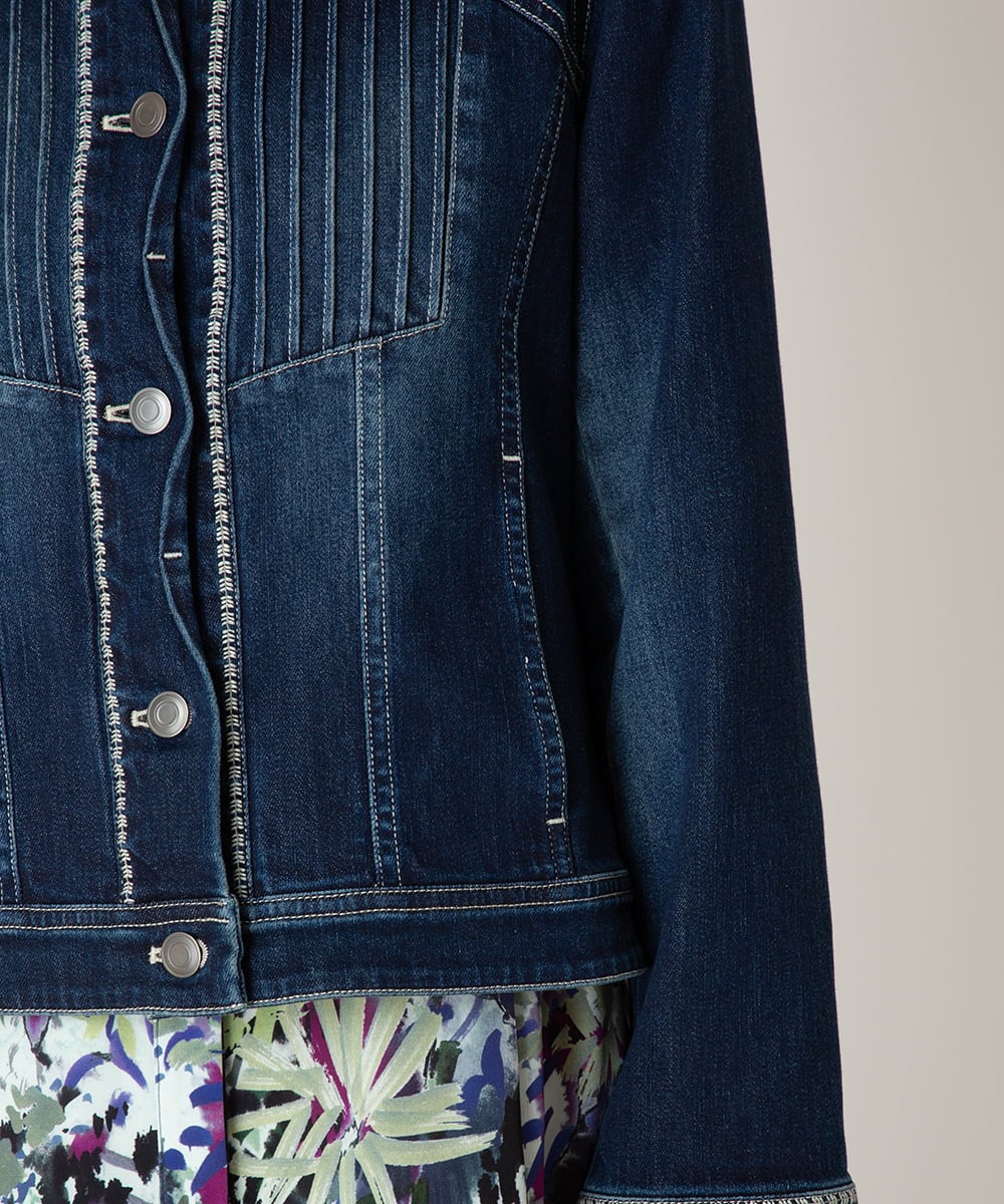 R6JED10330 HIROKO BIS(小さいサイズ)(メゾン ドゥ サンク) ピンタックデニムジャケット ネイビー