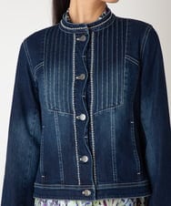 R6JED10330 HIROKO BIS(小さいサイズ)(メゾン ドゥ サンク) ピンタックデニムジャケット ネイビー