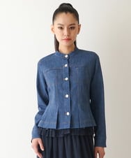R6JFB10330 HIROKO BIS(小さいサイズ)(メゾン ドゥ サンク) 【小さいサイズ】デニム風ステッチデザインジャケット ブルー