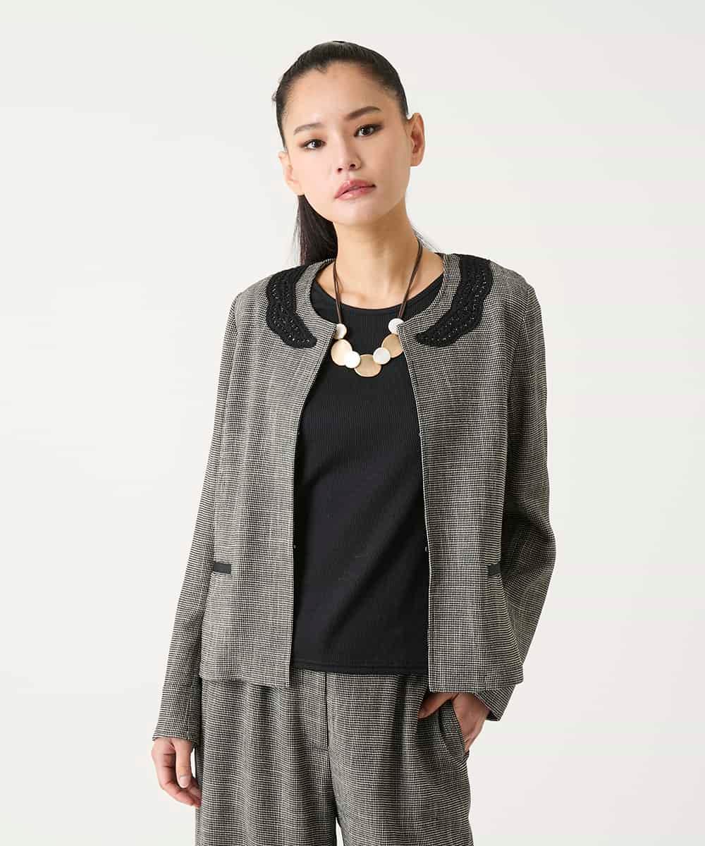 R6JFD01360 HIROKO BIS(小さいサイズ)(メゾン ドゥ サンク) 【小さいサイズ】ツイーディーメッシュコンパクトジャケット ブラック