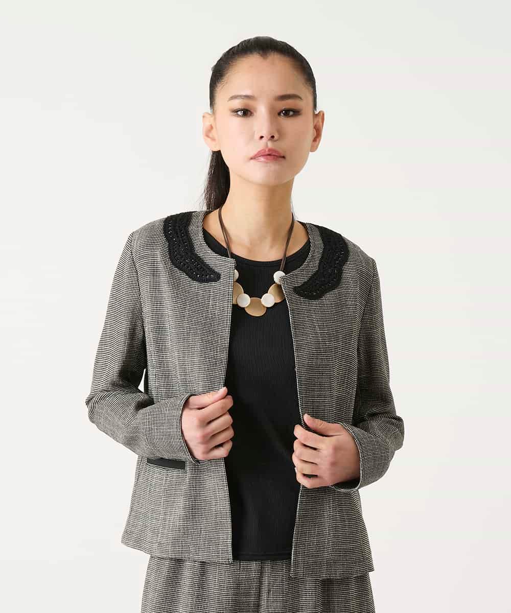 R6JFD01360 HIROKO BIS(小さいサイズ)(メゾン ドゥ サンク) 【小さいサイズ】ツイーディーメッシュコンパクトジャケット ブラック