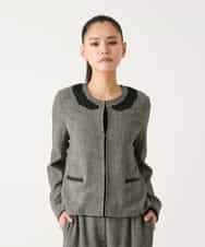 R6JFD01360 HIROKO BIS(小さいサイズ)(メゾン ドゥ サンク) 【小さいサイズ】ツイーディーメッシュコンパクトジャケット ブラック