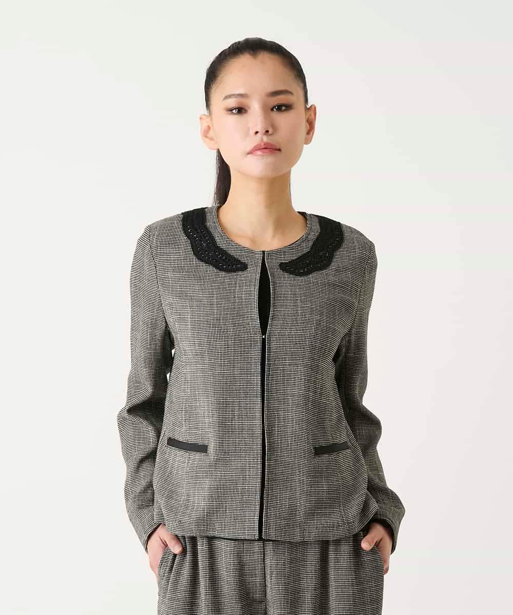 R6JFD01360 HIROKO BIS(小さいサイズ)(メゾン ドゥ サンク) 【小さいサイズ】ツイーディーメッシュコンパクトジャケット ブラック