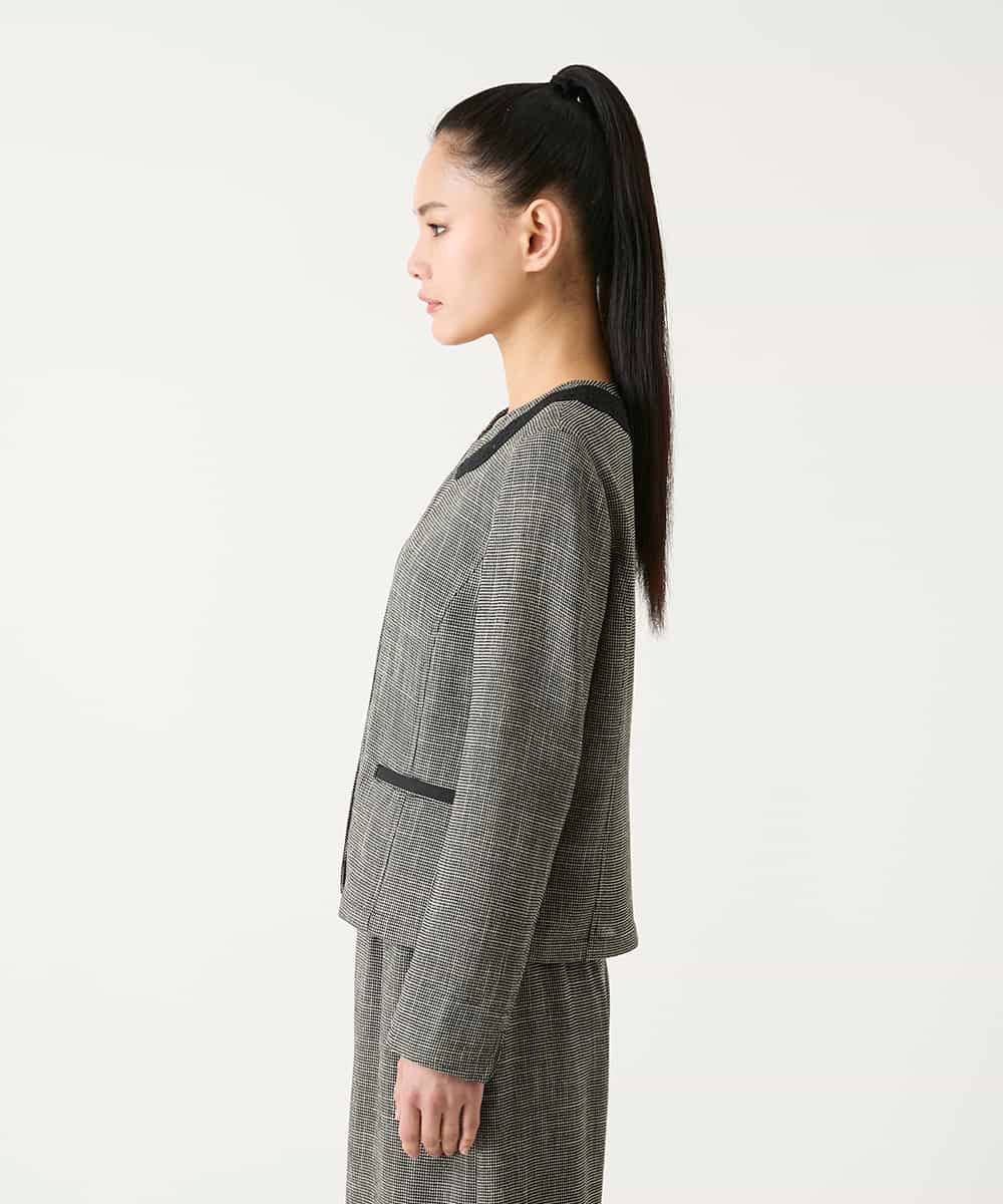 R6JFD01360 HIROKO BIS(小さいサイズ)(メゾン ドゥ サンク) 【小さいサイズ】ツイーディーメッシュコンパクトジャケット ブラック