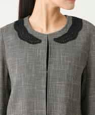 R6JFD01360 HIROKO BIS(小さいサイズ)(メゾン ドゥ サンク) 【小さいサイズ】ツイーディーメッシュコンパクトジャケット ブラック