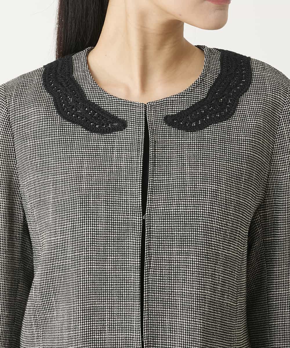 R6JFD01360 HIROKO BIS(小さいサイズ)(メゾン ドゥ サンク) 【小さいサイズ】ツイーディーメッシュコンパクトジャケット ブラック