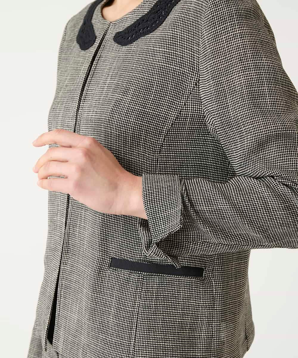 R6JFD01360 HIROKO BIS(小さいサイズ)(メゾン ドゥ サンク) 【小さいサイズ】ツイーディーメッシュコンパクトジャケット ブラック