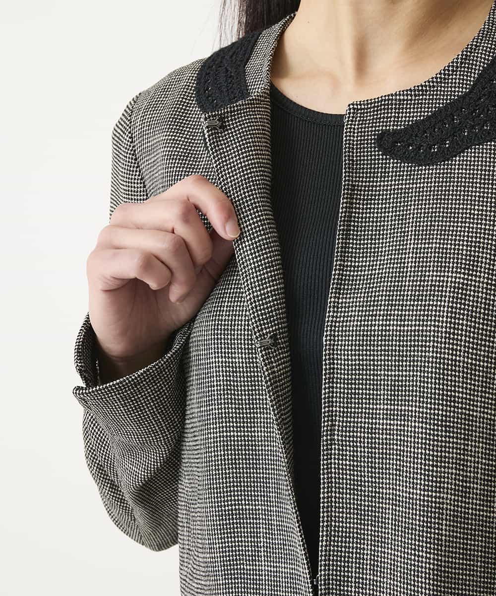 R6JFD01360 HIROKO BIS(小さいサイズ)(メゾン ドゥ サンク) 【小さいサイズ】ツイーディーメッシュコンパクトジャケット ブラック