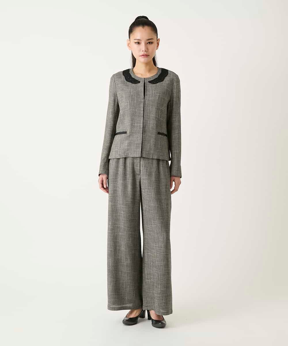 R6JFD01360 HIROKO BIS(小さいサイズ)(メゾン ドゥ サンク) 【小さいサイズ】ツイーディーメッシュコンパクトジャケット ブラック