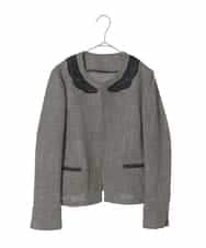 R6JFD01360 HIROKO BIS(小さいサイズ)(メゾン ドゥ サンク) 【小さいサイズ】ツイーディーメッシュコンパクトジャケット ブラック