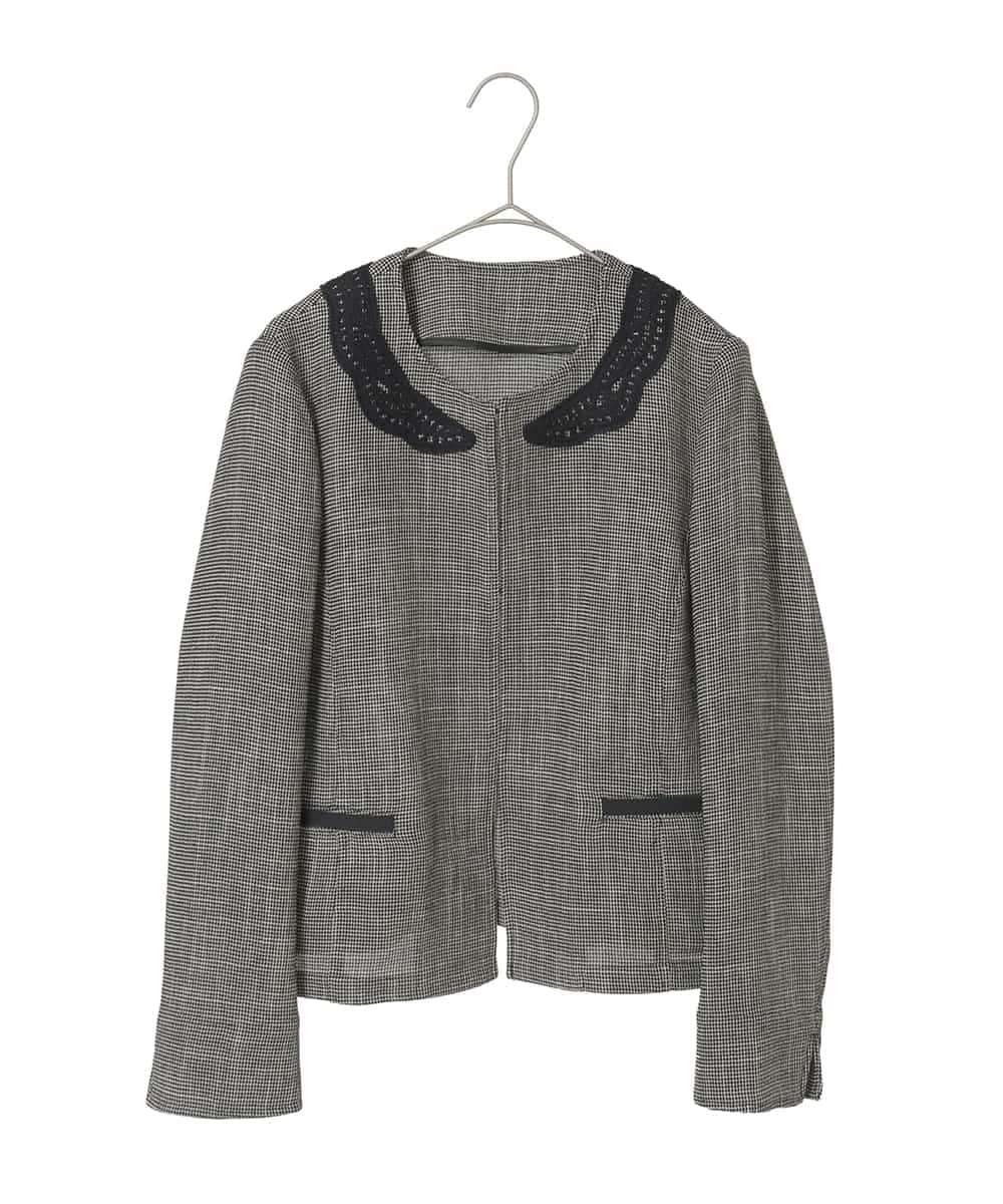 R6JFD01360 HIROKO BIS(小さいサイズ)(メゾン ドゥ サンク) 【小さいサイズ】ツイーディーメッシュコンパクトジャケット ブラック