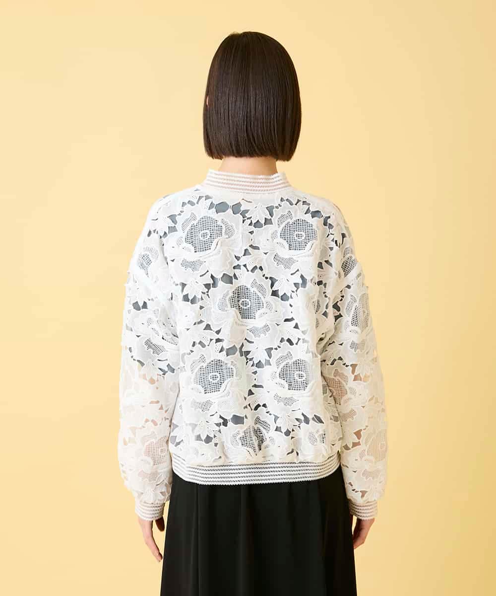 R6JGE05360 HIROKO BIS(小さいサイズ)(メゾン ドゥ サンク) 【小さいサイズ】フラワーレースデザインブルゾン ホワイト