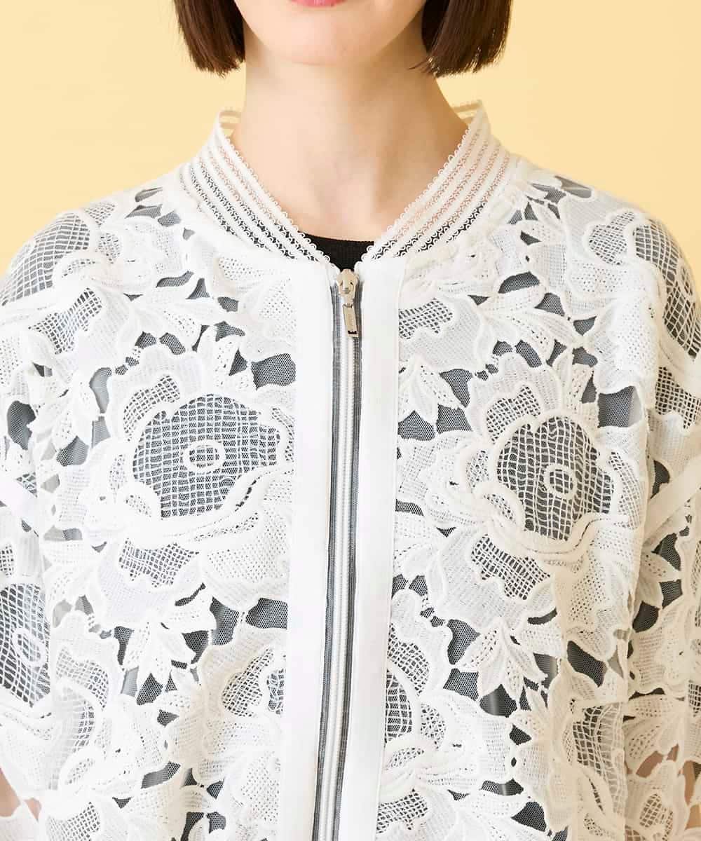 R6JGE05360 HIROKO BIS(小さいサイズ)(メゾン ドゥ サンク) 【小さいサイズ】フラワーレースデザインブルゾン ホワイト
